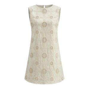 Commense Embroidered Cotton Eyelet Mini Shift Dress NWT XS Ivory Cream